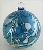Silvered Blue Green Ball  Christmas Ornament